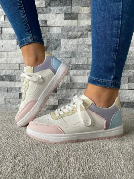 Ava White Pink Pastel Multi Colour Block Trainer