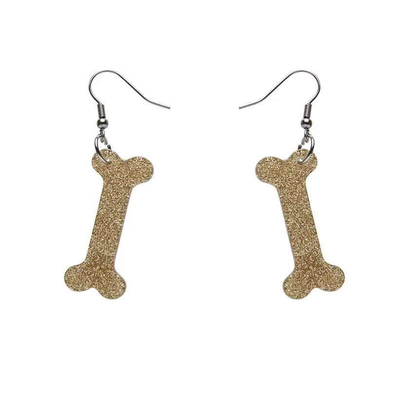 Bones Glitter Resin Drop Earrings - Gold