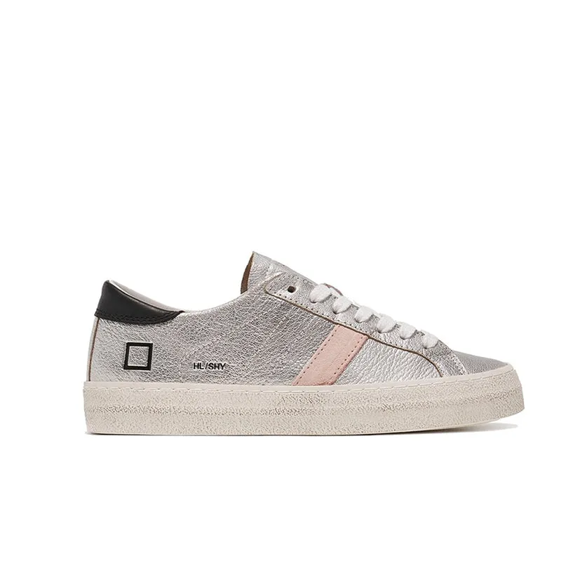 D.A.T.E. Hill Low Shiny Silver Leather Trainers