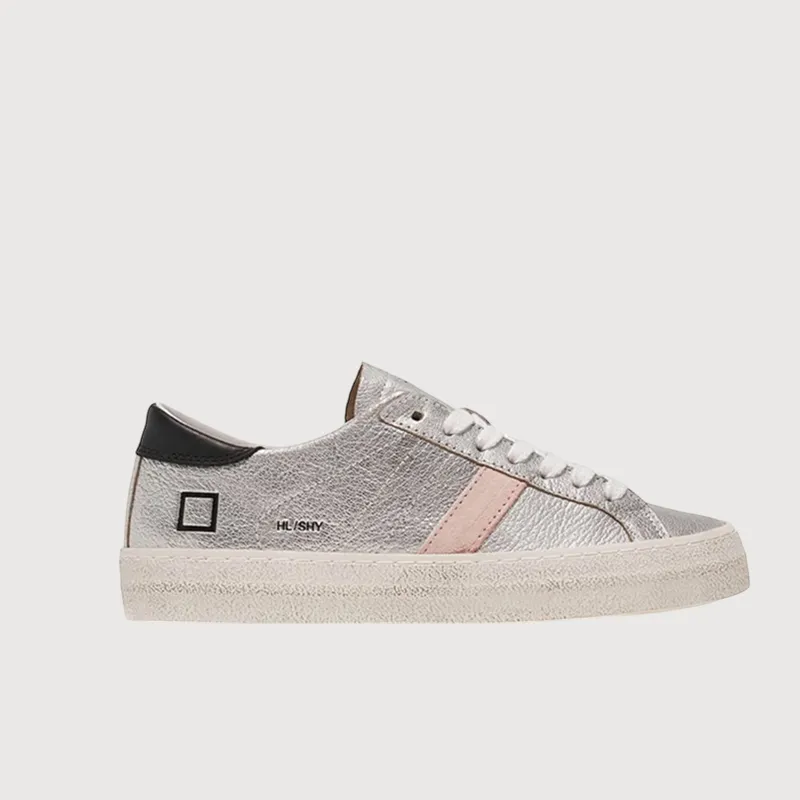 D.A.T.E. Hill Low Shiny Silver Leather Trainers