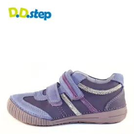 D.D. Step little kid girl double strap shoes violet with silver and purple stripes size US 8.5-12