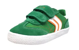 Geox Respira Boy's Suede and Canvas Double Hook and Loop Skater Sneaker Shoes, Green/Orange