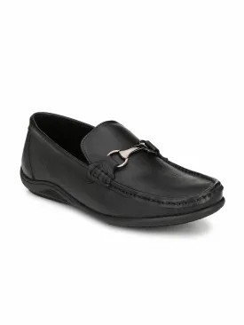 Hitz Men's Black Leather Comfort Slip-On Shoes