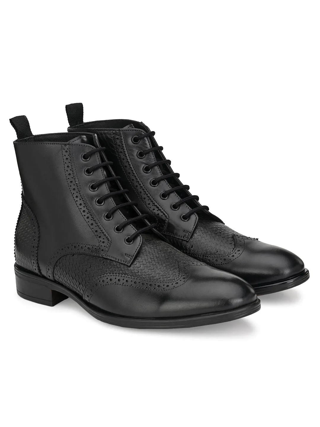 Hitz Men's Black Leather Lace-up Ankle Boot Shoes