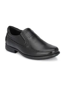 Hitz Men's Black Leather Slip-On Comfort Shoes