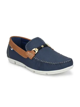 Hitz Men's Blue Denim Leather Slip-On Comfort Loafer Shoes