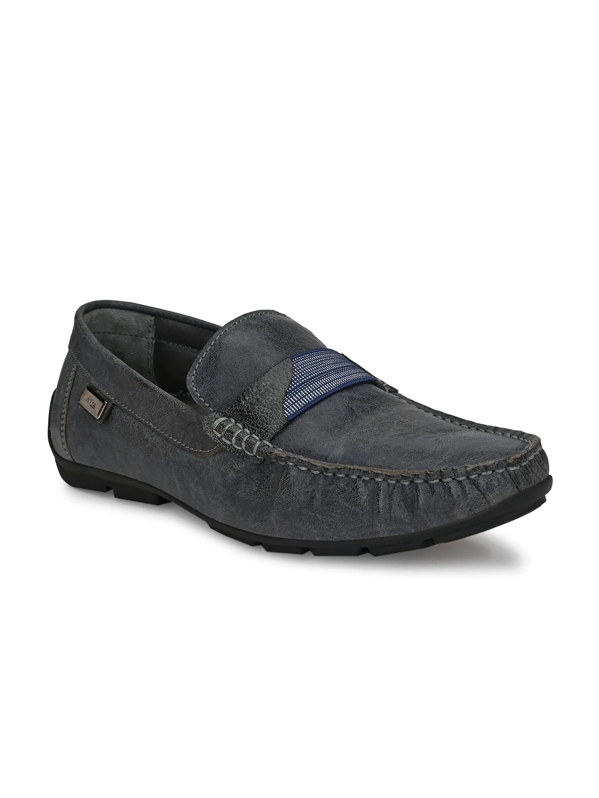 Hitz Men's Blue Leather Moccasins Loafer Shoes