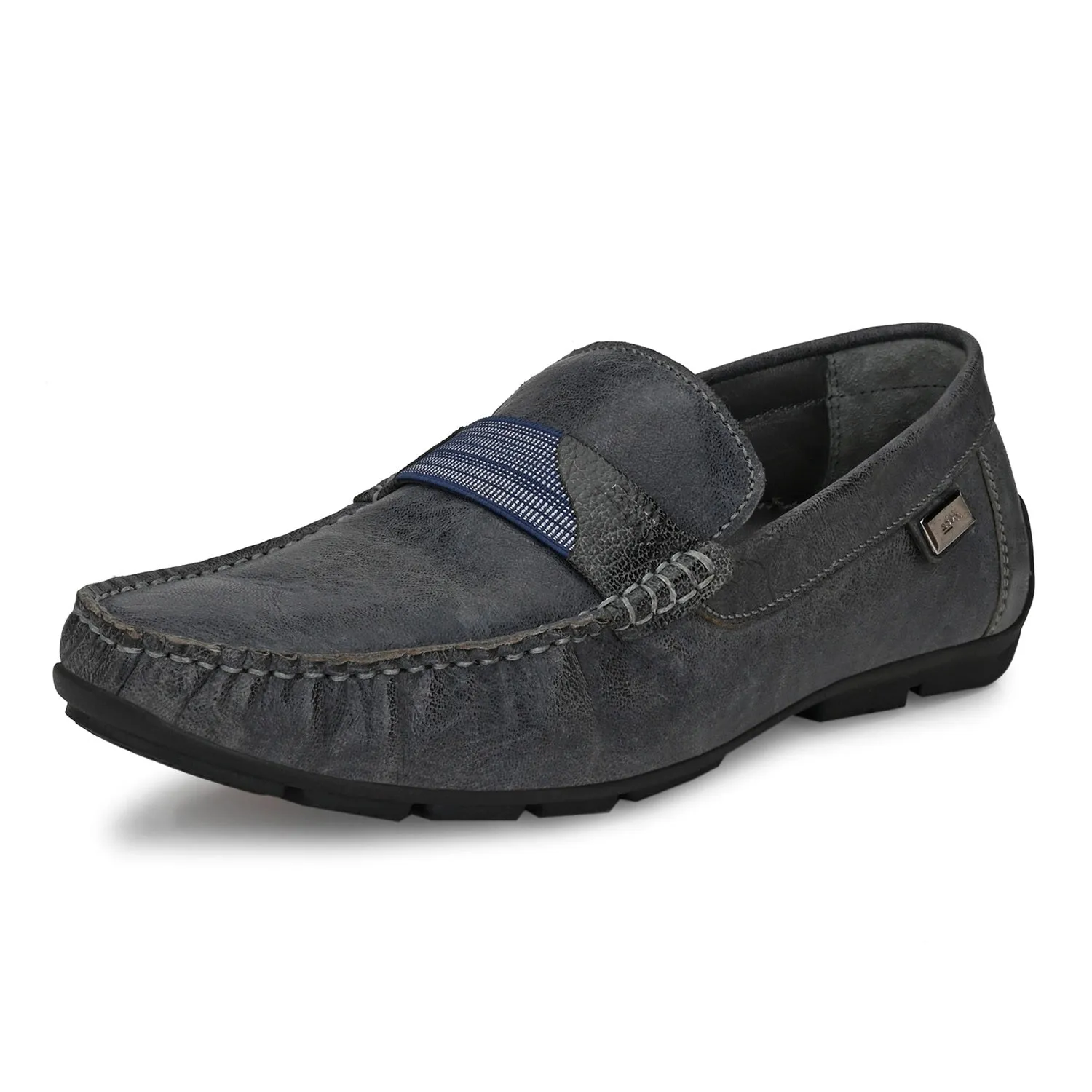 Hitz Men's Blue Leather Moccasins Loafer Shoes