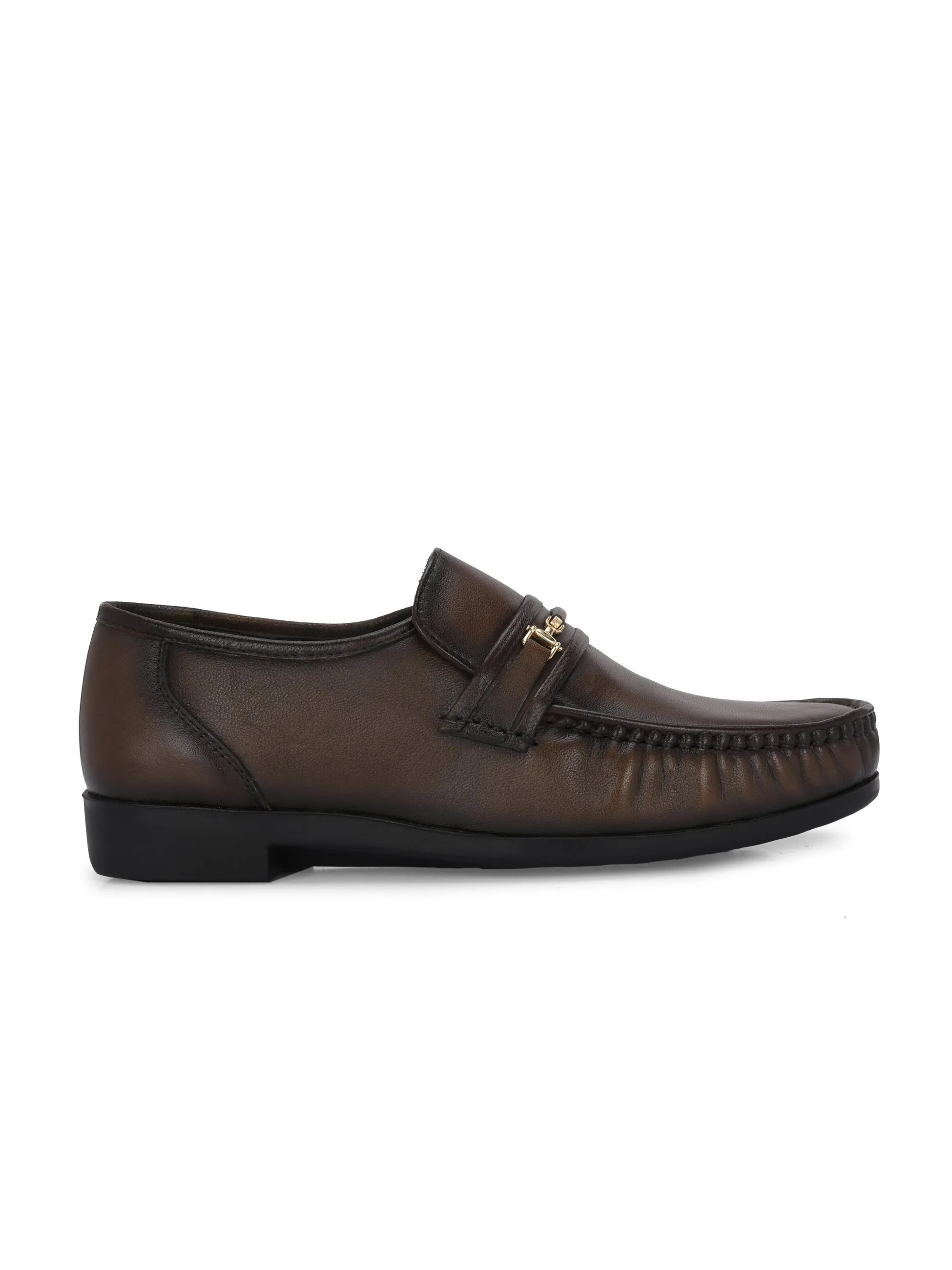 Hitz Men's Brown Leather Formal Slip On Shoes