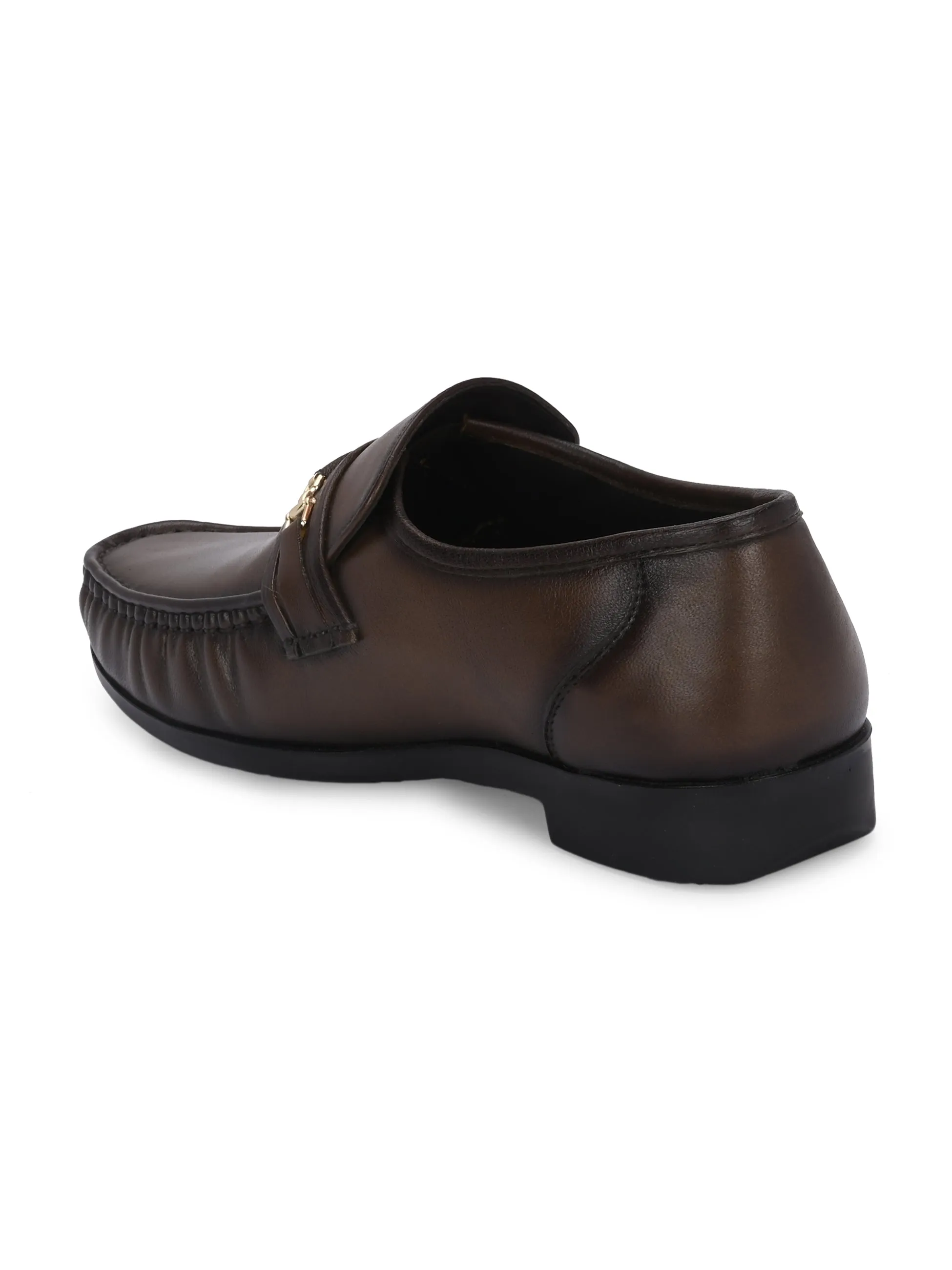 Hitz Men's Brown Leather Formal Slip On Shoes