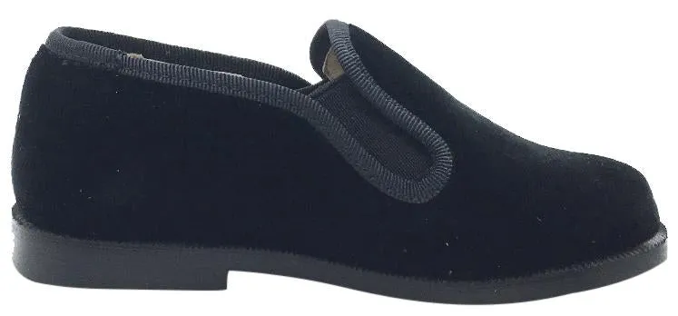 Hoo Shoes Boy's & Girl's Black Velvet Leather Lined Smoking Loafer Flats