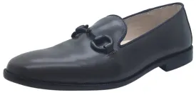 Hoo Shoes Boy's Eric Smooth Grey Leather High Shine Slip On Upper Detail Oxford Loafer Shoe