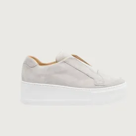 Jane Galland Light Grey Suede Flatform Laceless Trainers