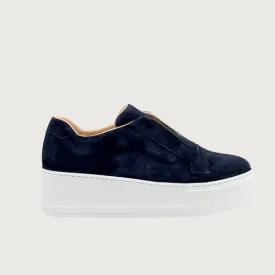 Jane Galland Navy Suede Flatform Laceless Trainers