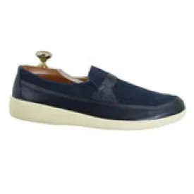 Johnny Famous Bally Style Tribeca Men's Navy Blue Leather and Suede Slip Ons