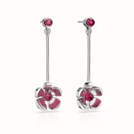 Orchid Garden Drop Earrings - Sterling Silver - Ruby