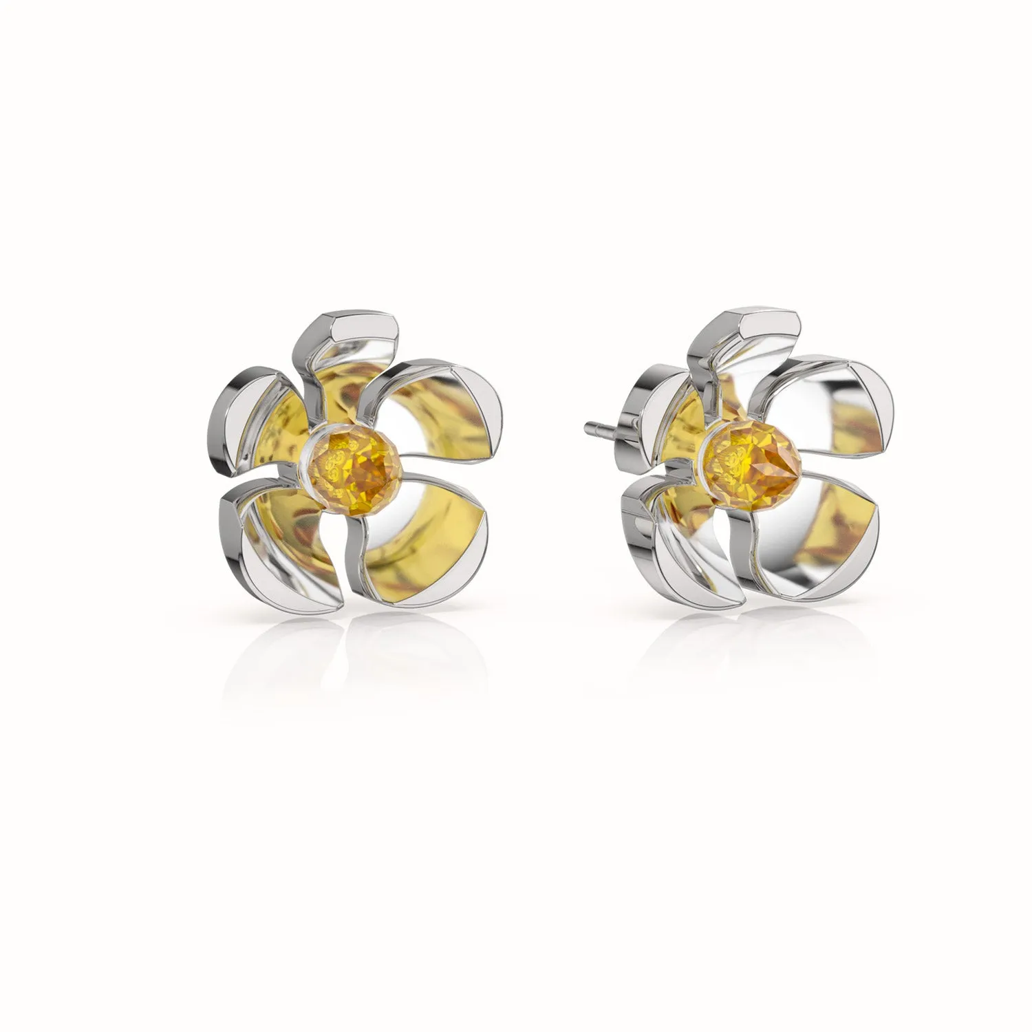 Orchid Garden Large Stud Earrings - Sterling Silver - Citrine