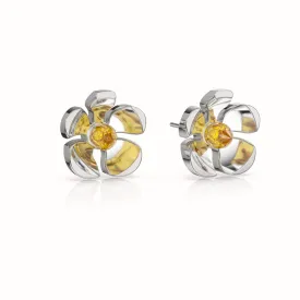 Orchid Garden Large Stud Earrings - Sterling Silver - Citrine