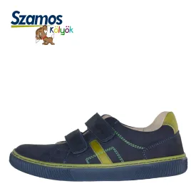 Szamos kid boy sneakers in dark blue and neon green color with double velcro strap big kid size