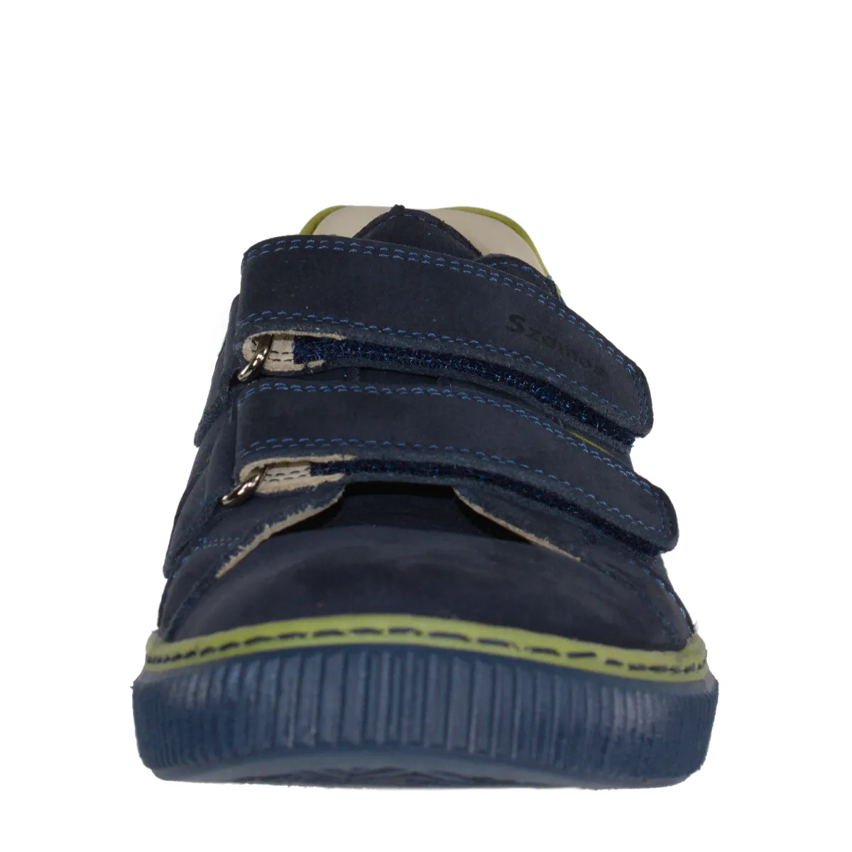 Szamos kid boy sneakers in dark blue and neon green color with double velcro strap big kid size