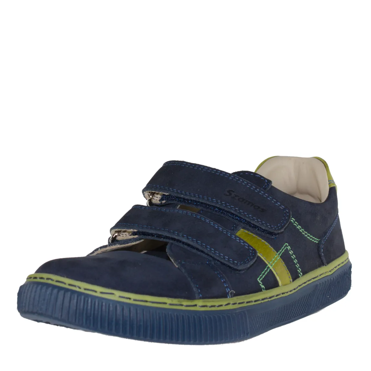 Szamos kid boy sneakers in dark blue and neon green color with double velcro strap big kid size