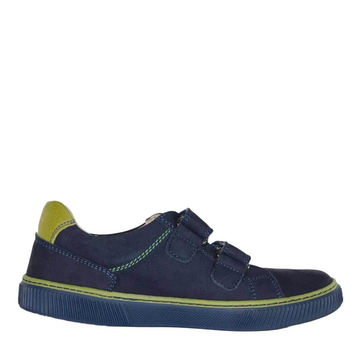 Szamos kid boy sneakers in dark blue and neon green color with double velcro strap big kid size