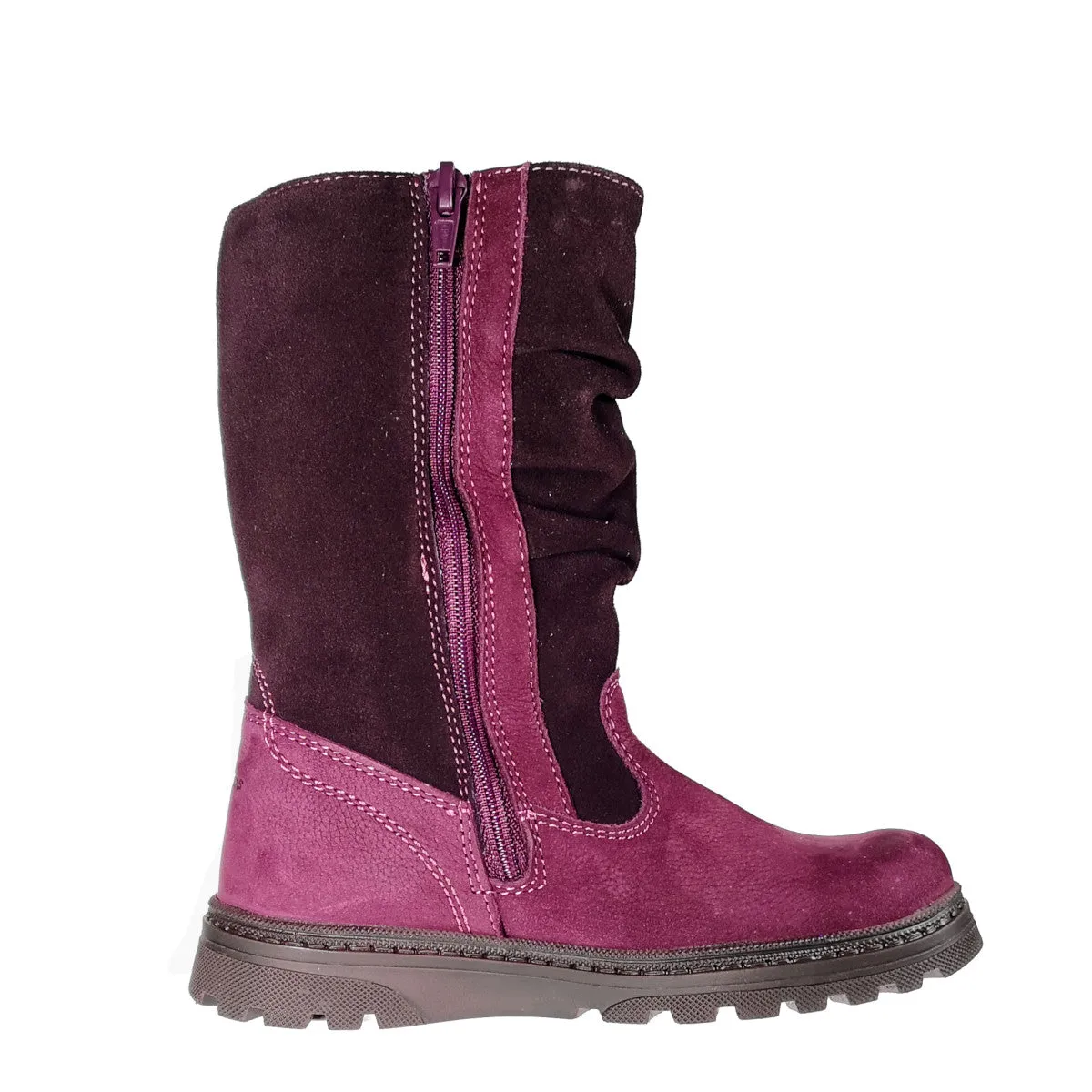 Szamos kid girl winter boots burgundy and mauve with hearts and side zipper little kid/big kid size