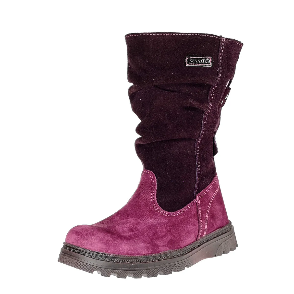 Szamos kid girl winter boots burgundy and mauve with hearts and side zipper little kid/big kid size