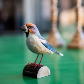 Wildlife Garden Decobird Carved Wooden Figure of a Hawfinch