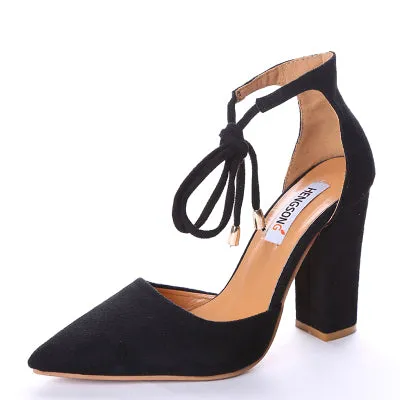 Women's Sandals Spring Autumn Flock Shoes Woman Ladies Pumps Sexy Thin Air Heels Footwear Women Shoes Lace Up